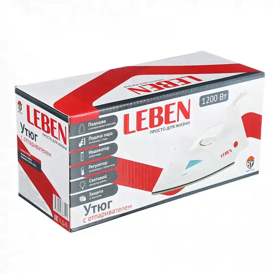 LEBEN Утюг с отпаривателем 1200 Вт, подошва - антипригарное покрытие 249-005-2